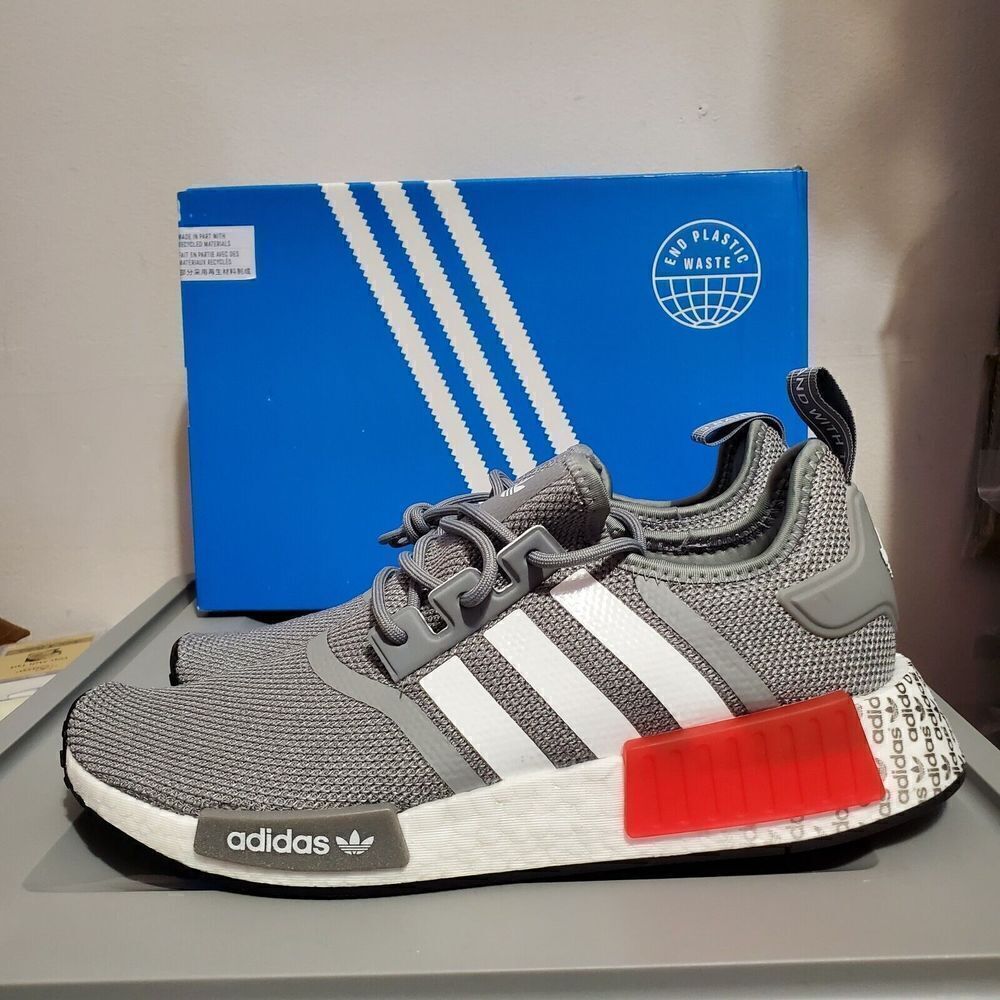 Adidas Mens Sz 9 NMD R1 Grey /White/ Red  GY4874 Boost Ultraboost Sneak…